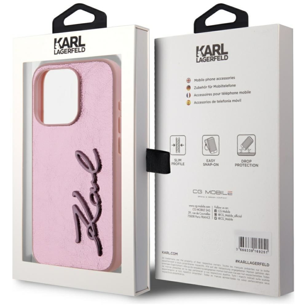Other goods Karl Lagerfeld Karl Lagerfeld Wrinkled Metal Signature iPhone 15 Pro Max Case - Pink