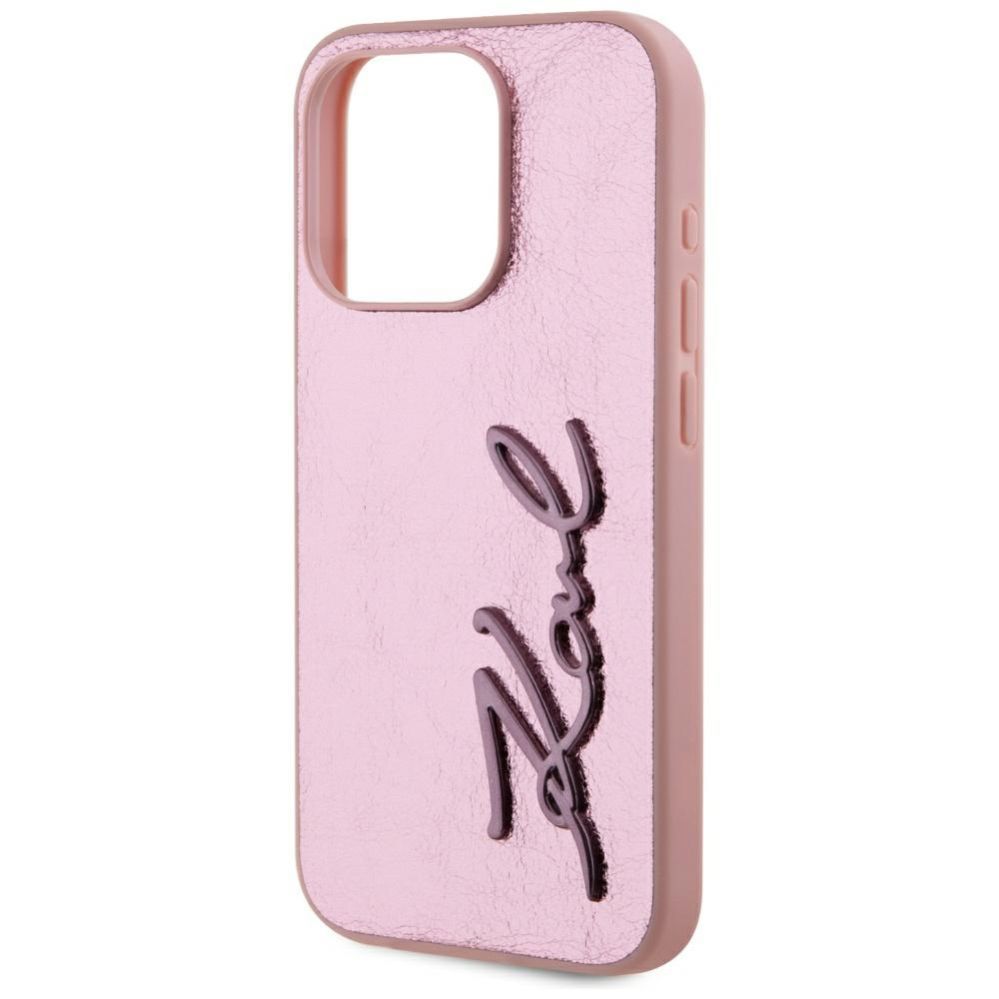 Other goods Karl Lagerfeld Karl Lagerfeld Wrinkled Metal Signature iPhone 15 Pro Max Case - Pink