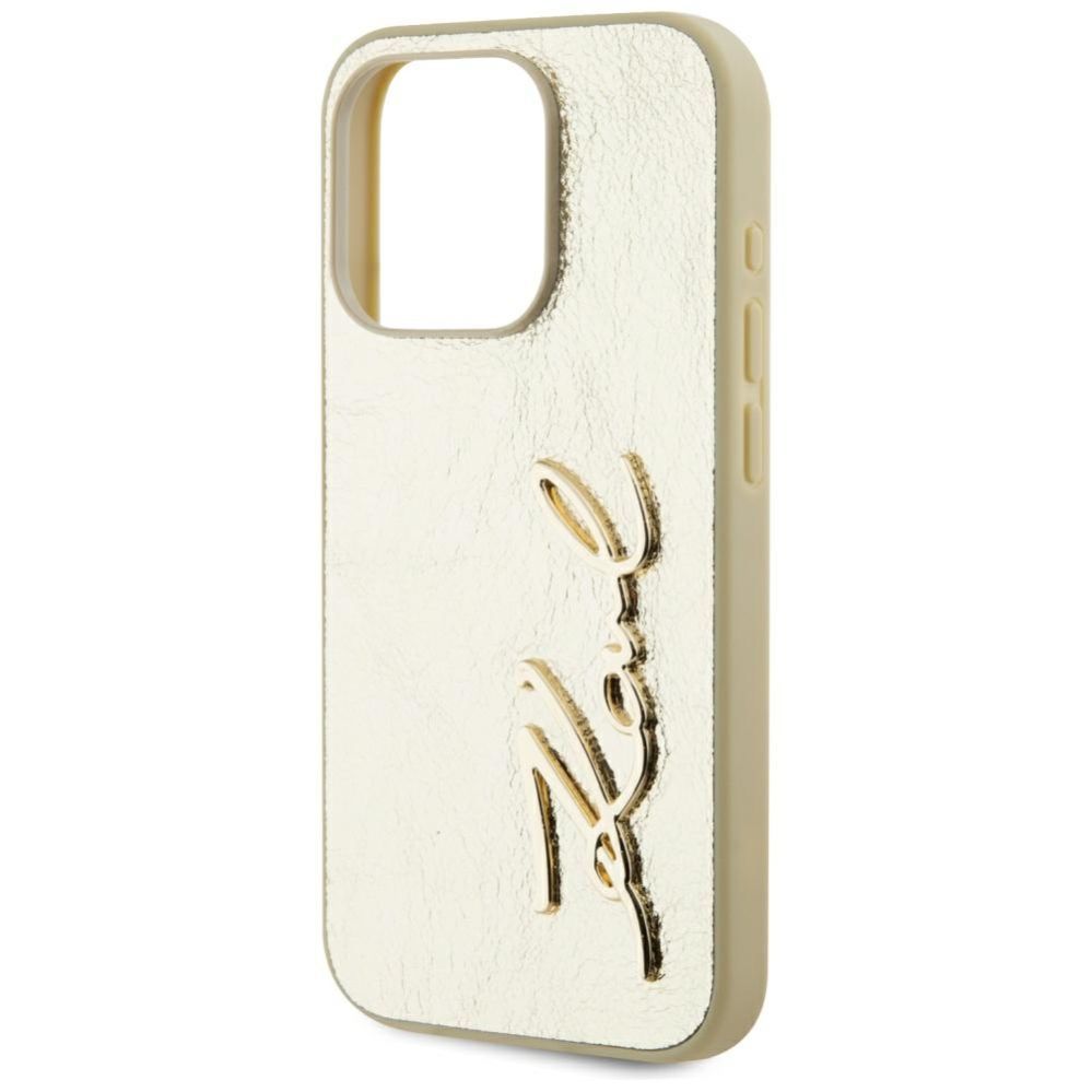Citas preces Karl Lagerfeld Karl Lagerfeld Wrinkled Metal Signature iPhone 15 Pro Max Case - Gold