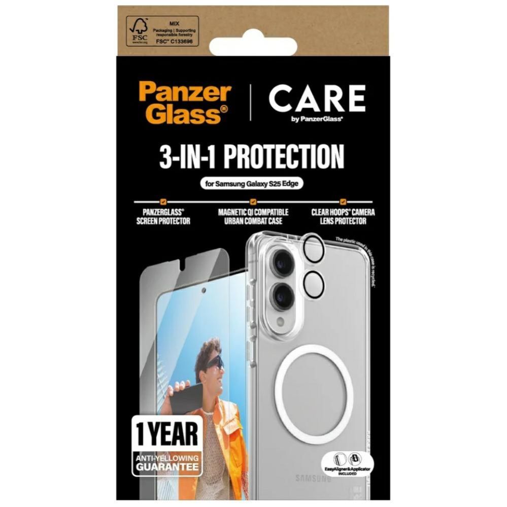 Citas preces Panzer Glass CARE by PanzerGlass Flagship 3in1 Case+Glass+Lens for Samsung Galaxy S25 Edge - transparent