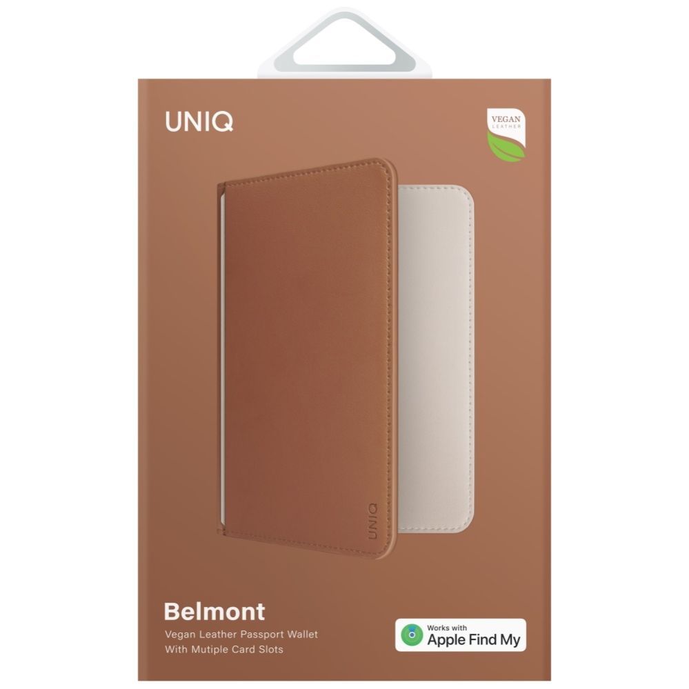 Citas preces UNIQ Uniq Belmont Passport Case with Apple Find My RFID Blocking Caramel Beige