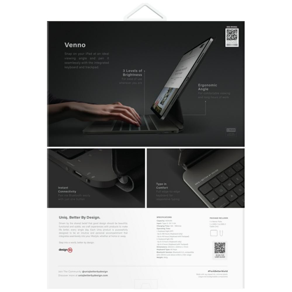 Citas preces UNIQ Uniq Venno Pro Magnetic Smart Case with Keyboard for iPad Air 13" 2024 / 2025 / iPad Pro 13" 2024 - Black