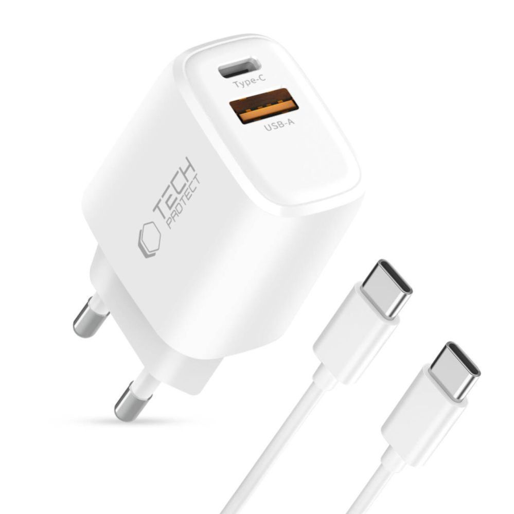 Other goods Tech-Protect Tech-Protect NCA30 PD 30W QC3.0 USB-A / USB-C Wall Charger + USB-C / USB-C Cable 100cm - White