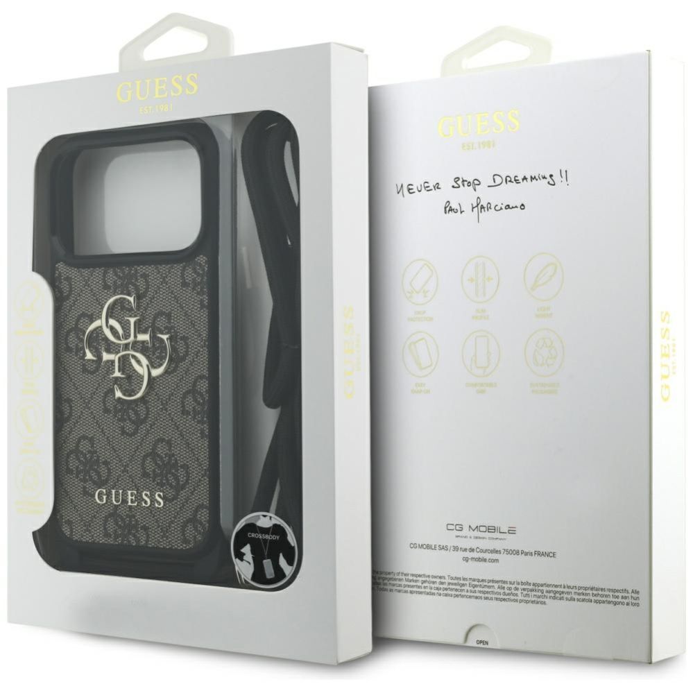 Citas preces Guess Guess 4G Big Logo Cord Stap Crossbody Case for iPhone 17 Pro - Brown