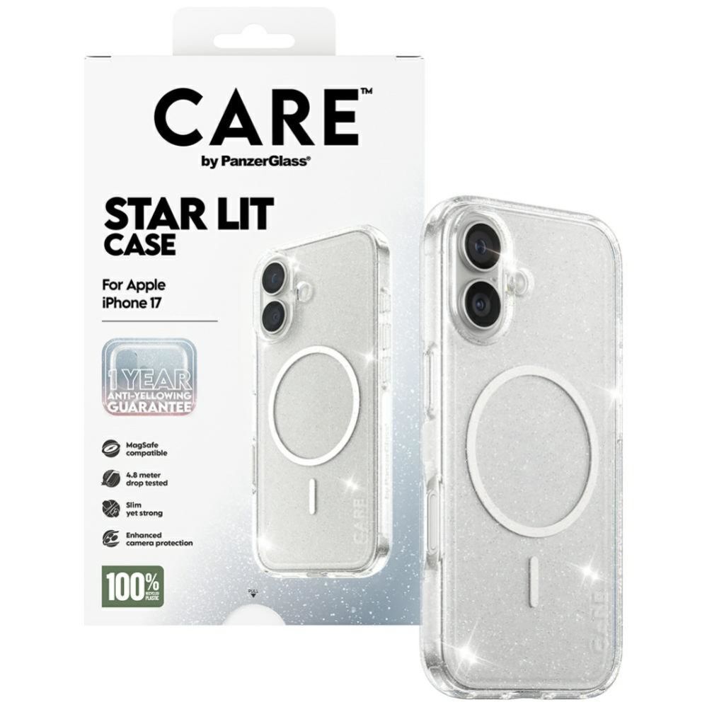 Citas preces Panzer Glass CARE by PanzerGlass Flagship Urban Explorer Case w. White MagSafe for iPhone 17 - Clear Glitter