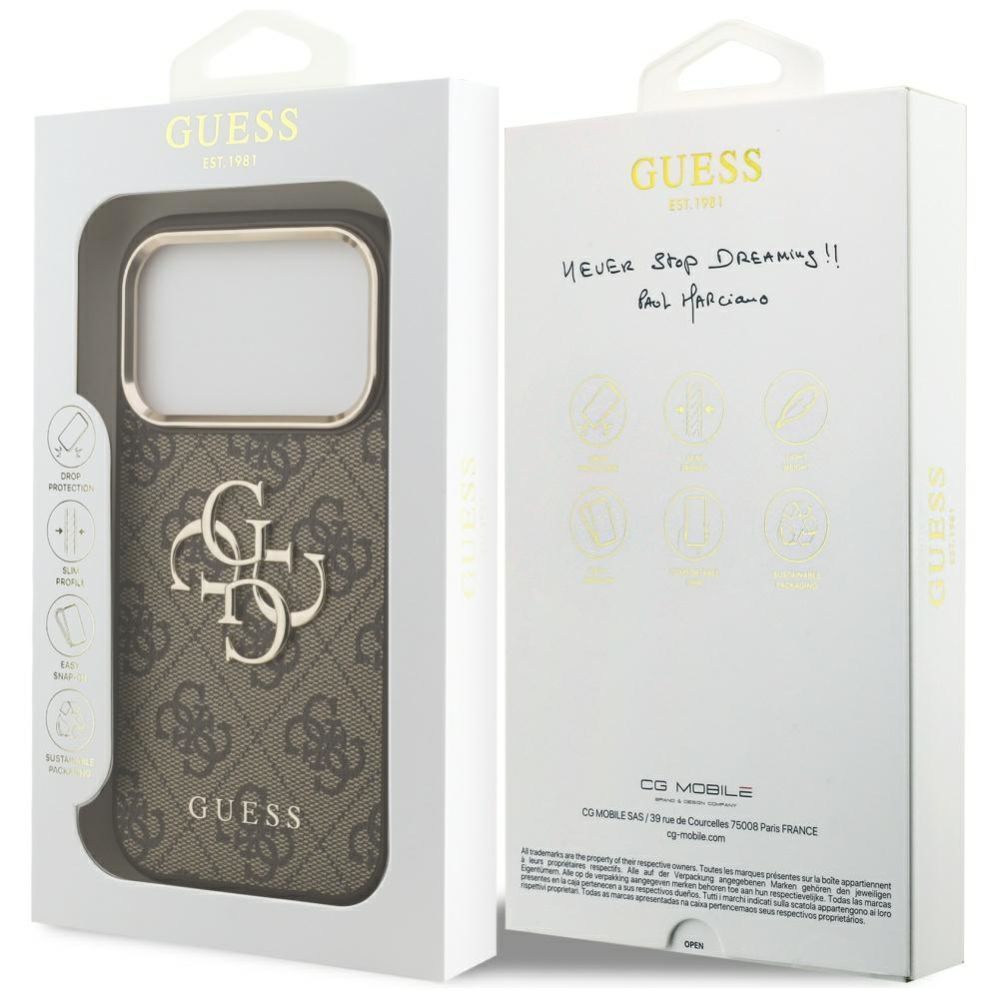 Citas preces Guess Guess 4G Big 4G Classic Logo Case for iPhone 17 Pro - Brown and Gold
