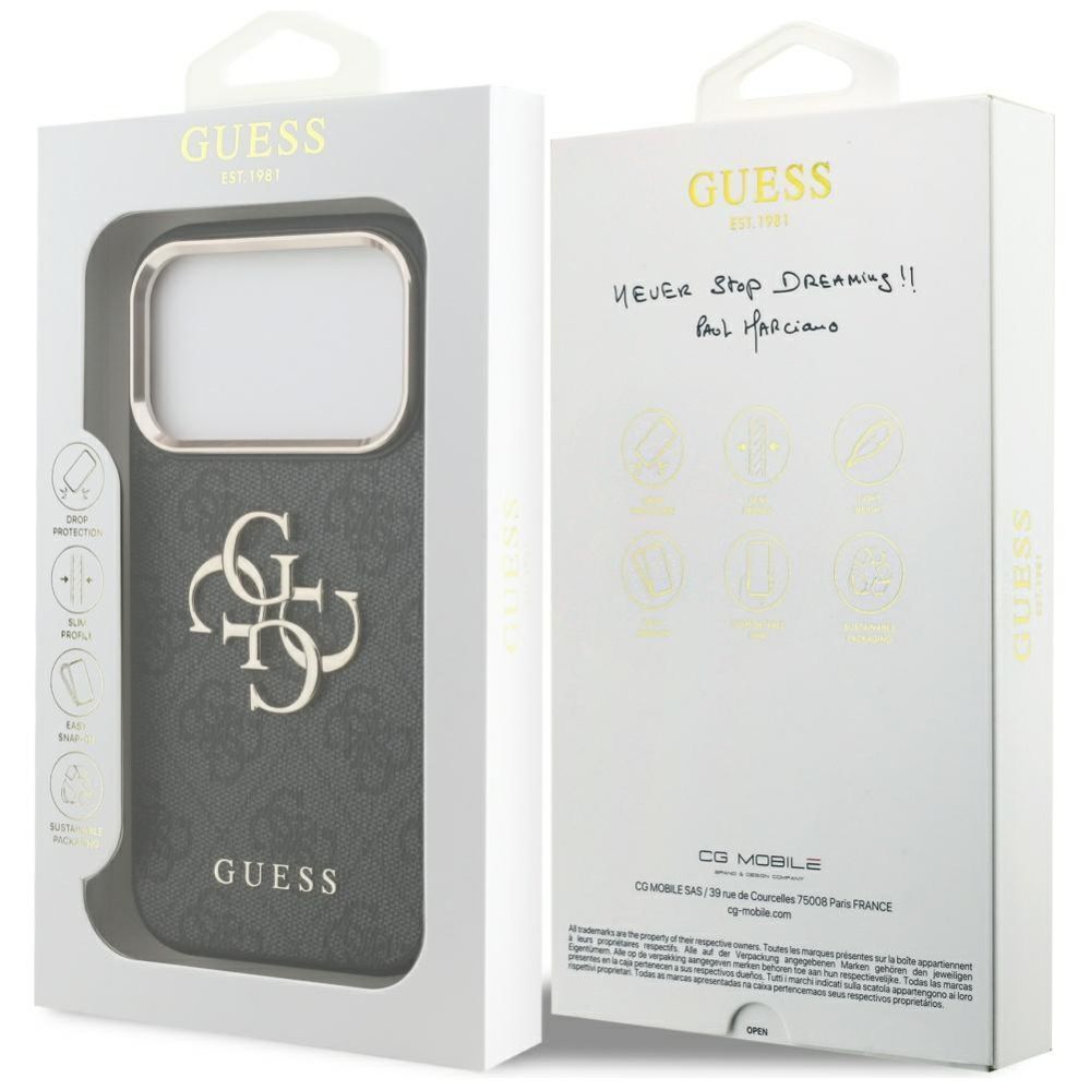 Citas preces Guess Guess 4G Big 4G Classic Logo Case for iPhone 17 Pro - Black and Gold