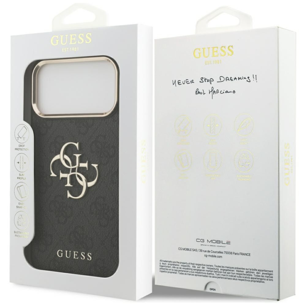 Citas preces Guess Guess 4G Big 4G Classic Logo Case for iPhone 17 Pro Max - Black and Gold