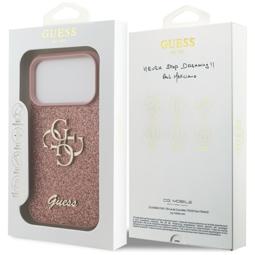Citas preces Guess Guess Fixed Glitter Big 4G Case for iPhone 17 Pro - Pink