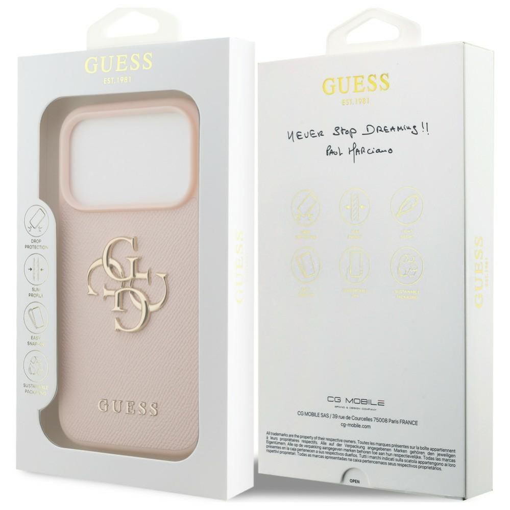 Citas preces Guess Guess Grained Big 4G & Classic Logo iPhone 17 Pro Case - Pink