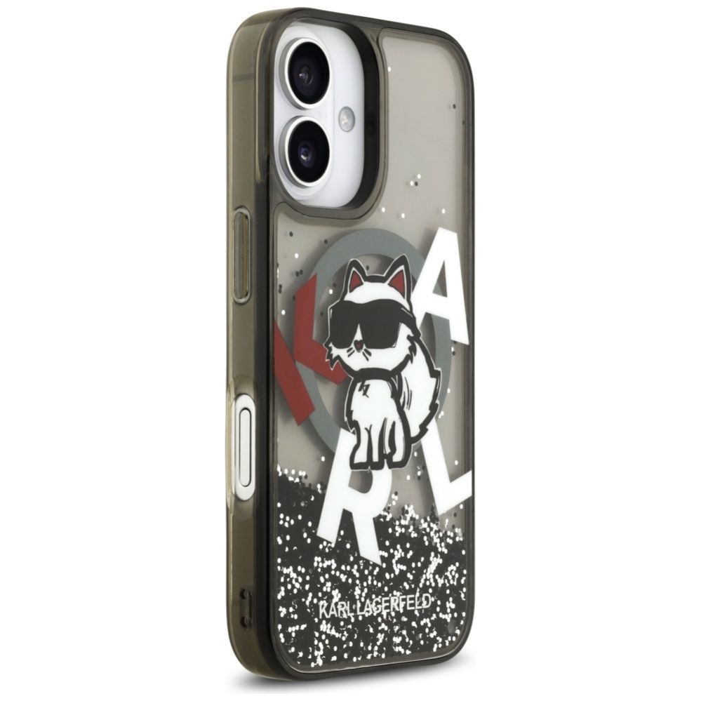 Citas preces Karl Lagerfeld Karl Lagerfeld Liquid Glitter Choupette Logo MagSafe iPhone 17 Case - Black