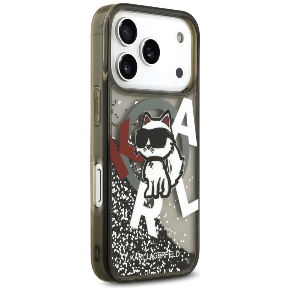 Kitos prekės Karl Lagerfeld Karl Lagerfeld Liquid Glitter Choupette Logo MagSafe Case for iPhone 17 Pro - Black