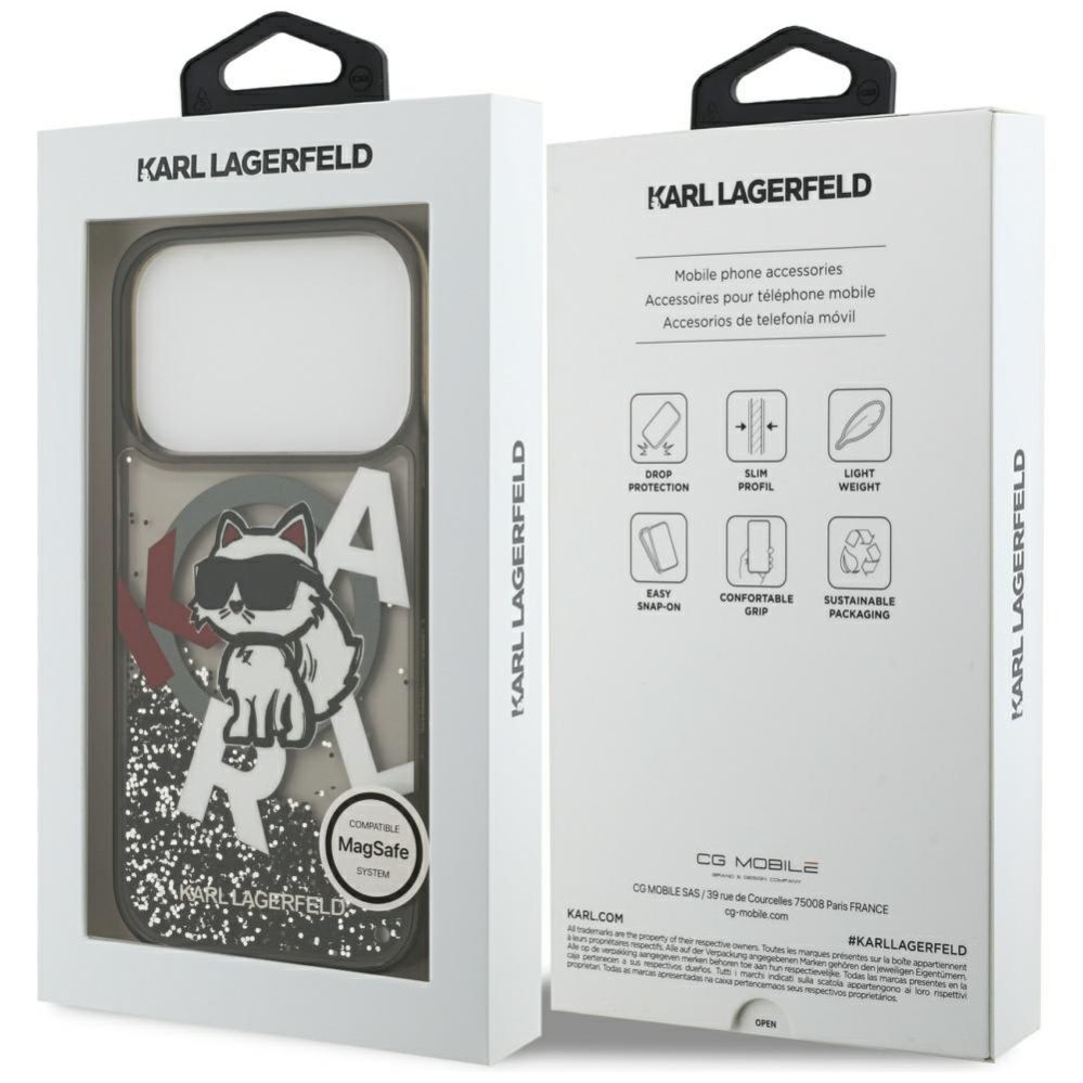 Kitos prekės Karl Lagerfeld Karl Lagerfeld Liquid Glitter Choupette Logo MagSafe Case for iPhone 17 Pro - Black