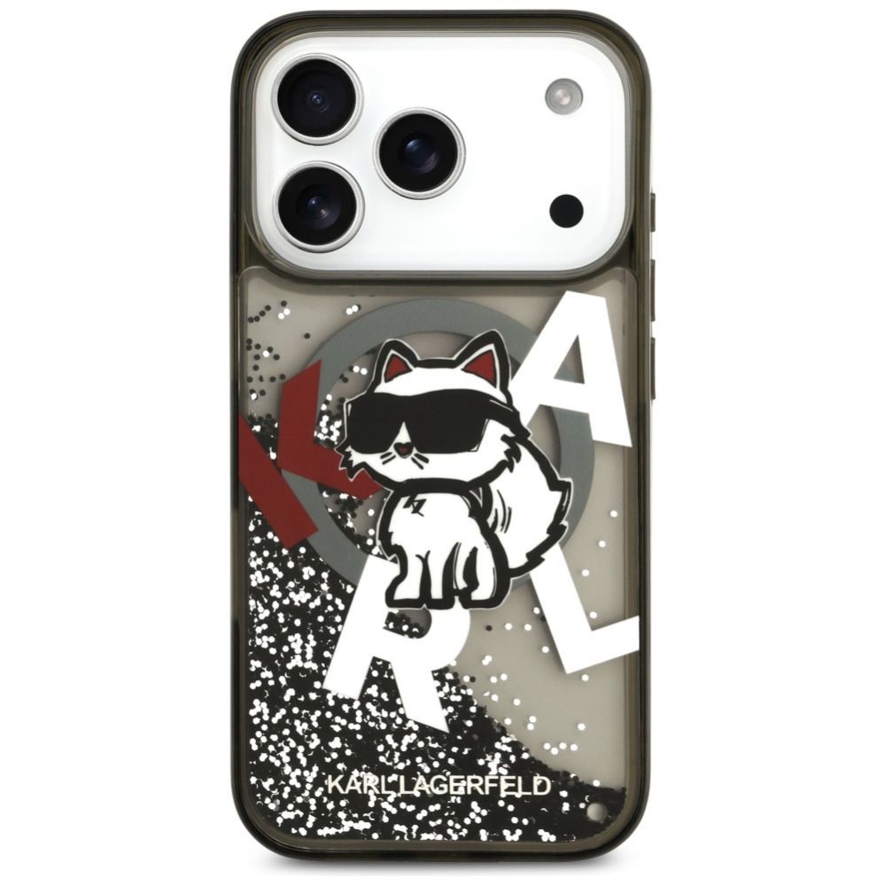 Kitos prekės Karl Lagerfeld Karl Lagerfeld Liquid Glitter Choupette Logo MagSafe Case for iPhone 17 Pro - Black