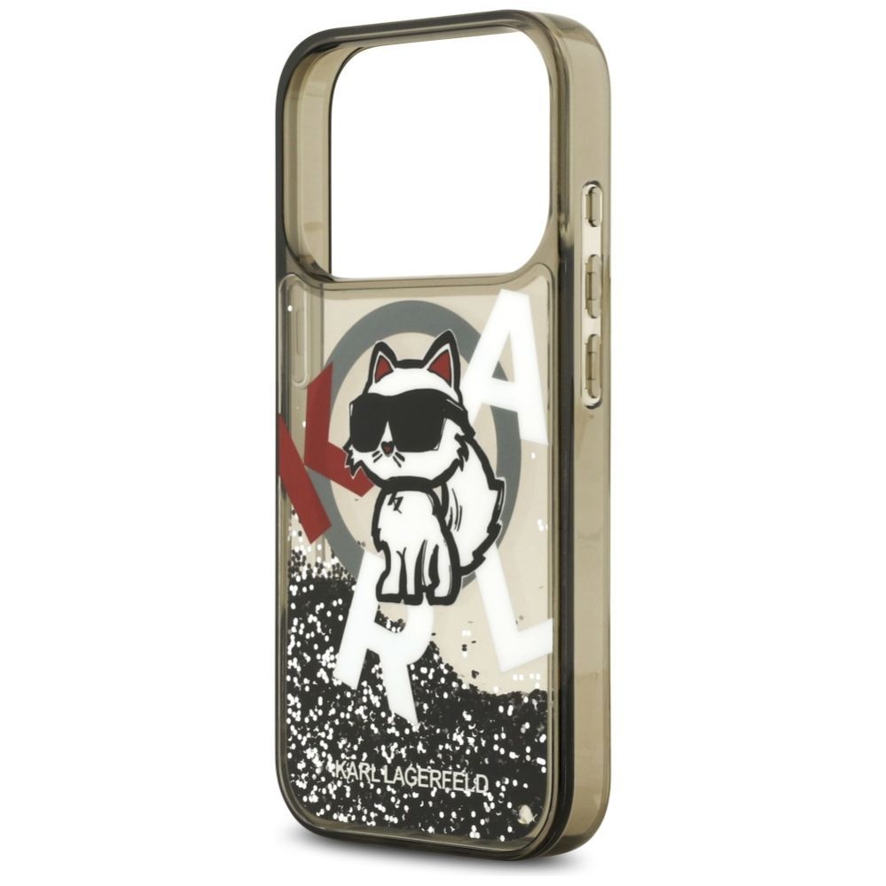 Kitos prekės Karl Lagerfeld Karl Lagerfeld Liquid Glitter Choupette Logo MagSafe Case for iPhone 17 Pro - Black