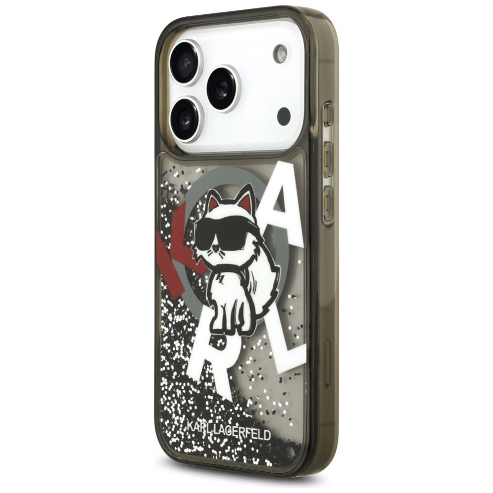 Kitos prekės Karl Lagerfeld Karl Lagerfeld Liquid Glitter Choupette Logo MagSafe Case for iPhone 17 Pro - Black