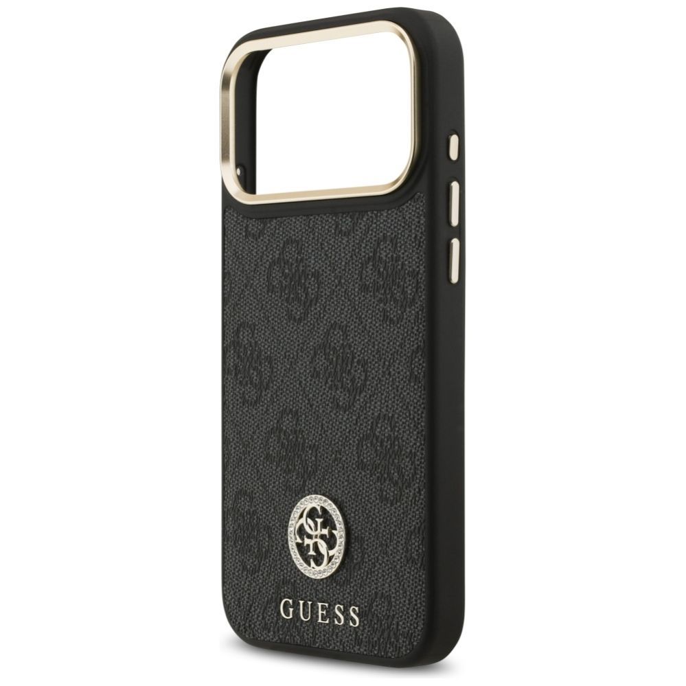 Citas preces Guess Guess 4G Srtass Logo & Big Strap Metal Buttons MagSafe Case for iPhone 17 Pro Max - Black