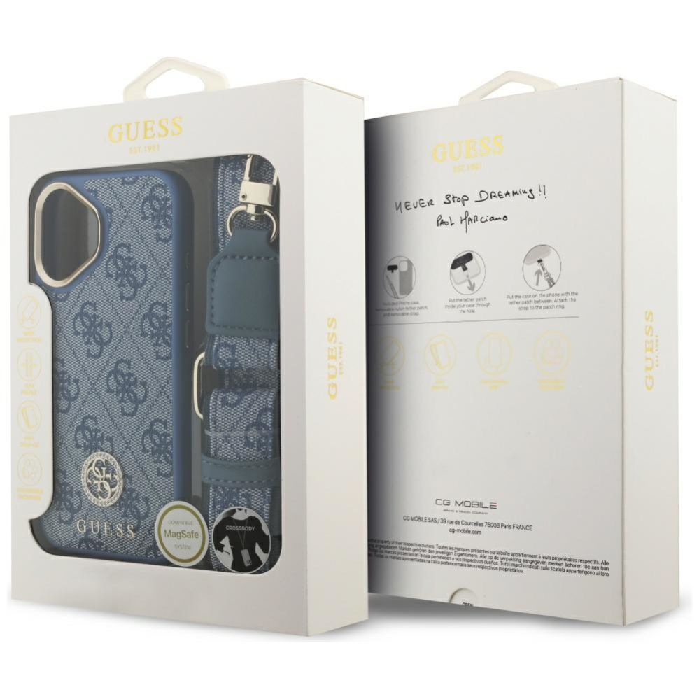Muud kaubad Guess Guess 4G Strass Logo & Big Strap Metal Buttons MagSafe Case for iPhone 17 - Blue