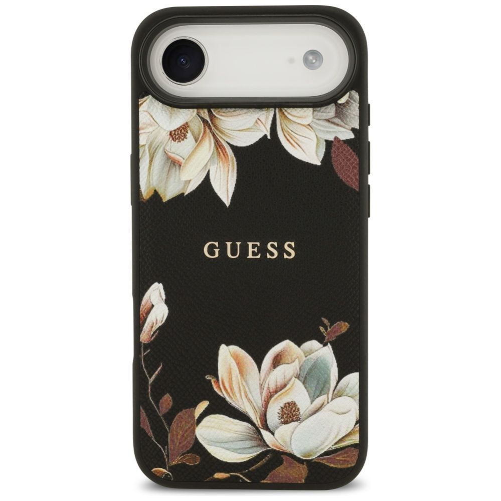 Citas preces Guess Guess Grained Flowers Classic Logo MagSafe case for iPhone Air - black
