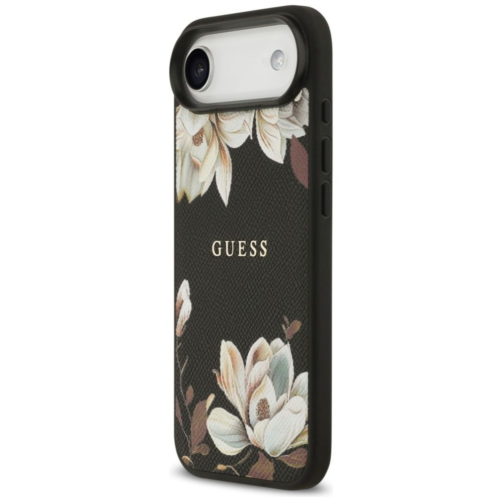 Citas preces Guess Guess Grained Flowers Classic Logo MagSafe case for iPhone Air - black