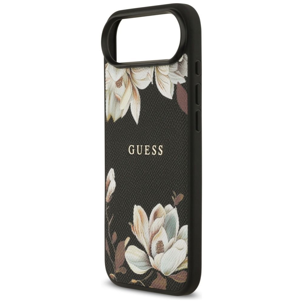 Citas preces Guess Guess Grained Flowers Classic Logo MagSafe case for iPhone Air - black