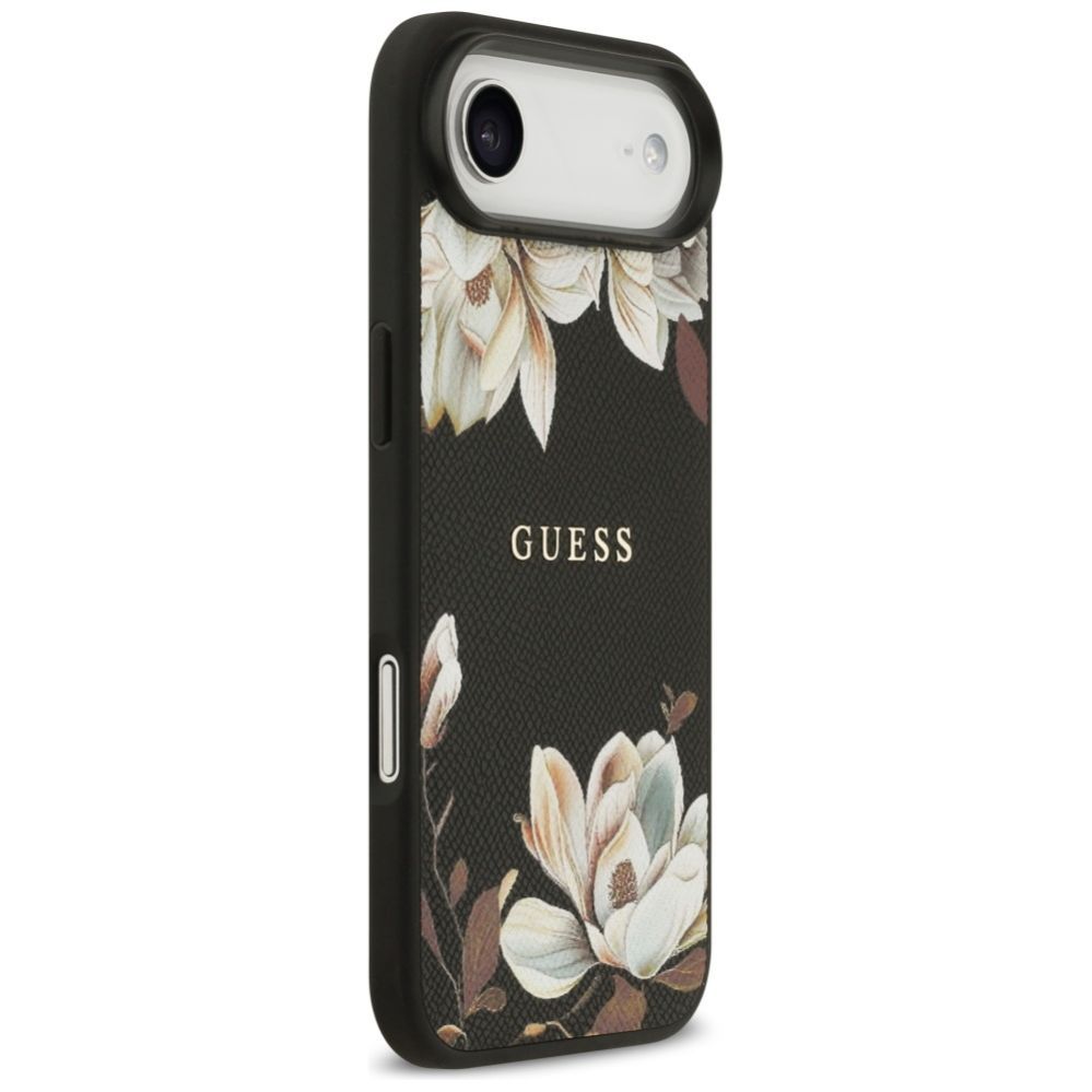 Citas preces Guess Guess Grained Flowers Classic Logo MagSafe case for iPhone Air - black