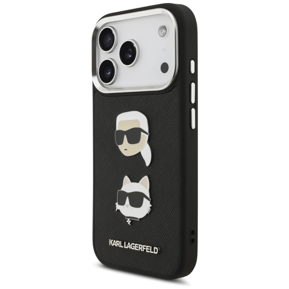 Kitos prekės Karl Lagerfeld Karl Lagerfeld FW Grained Karl & Choupette Heads Pins & Logo iPhone 17 Pro Case - Black