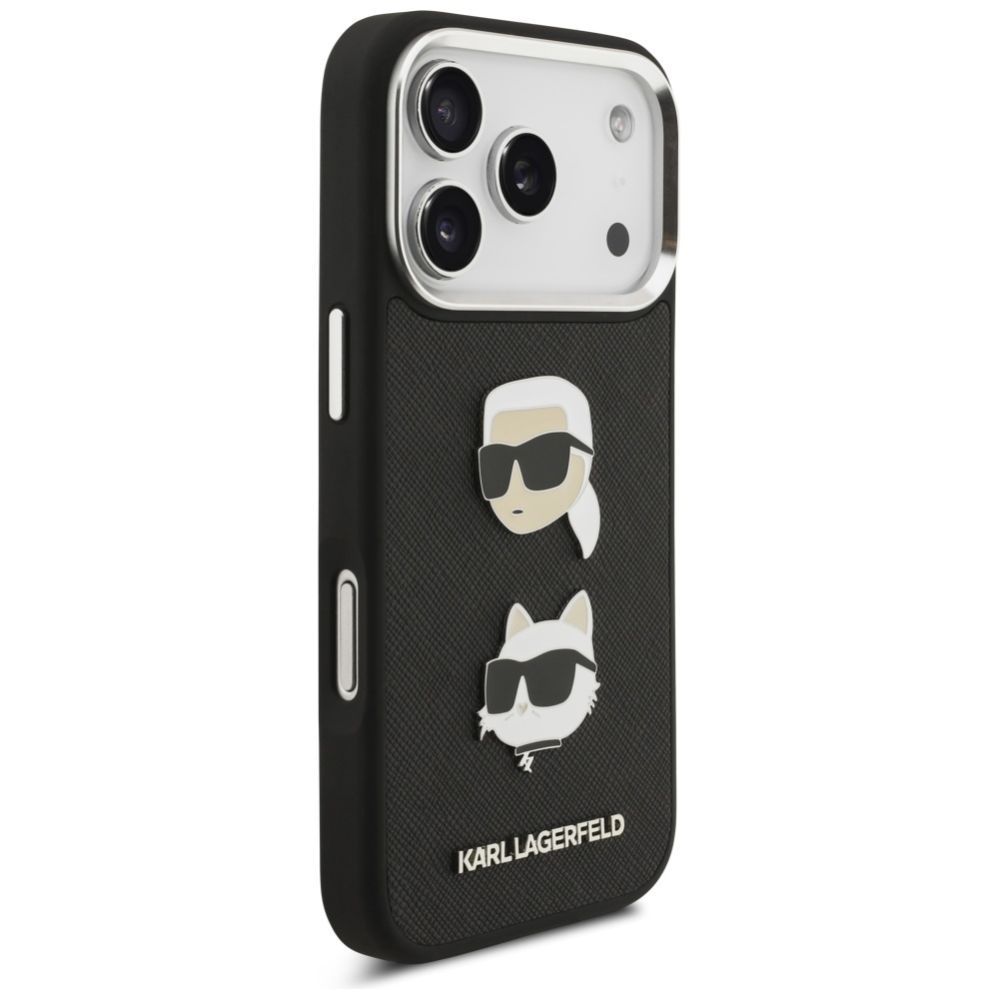 Kitos prekės Karl Lagerfeld Karl Lagerfeld FW Grained Karl & Choupette Heads Pins & Logo iPhone 17 Pro Case - Black