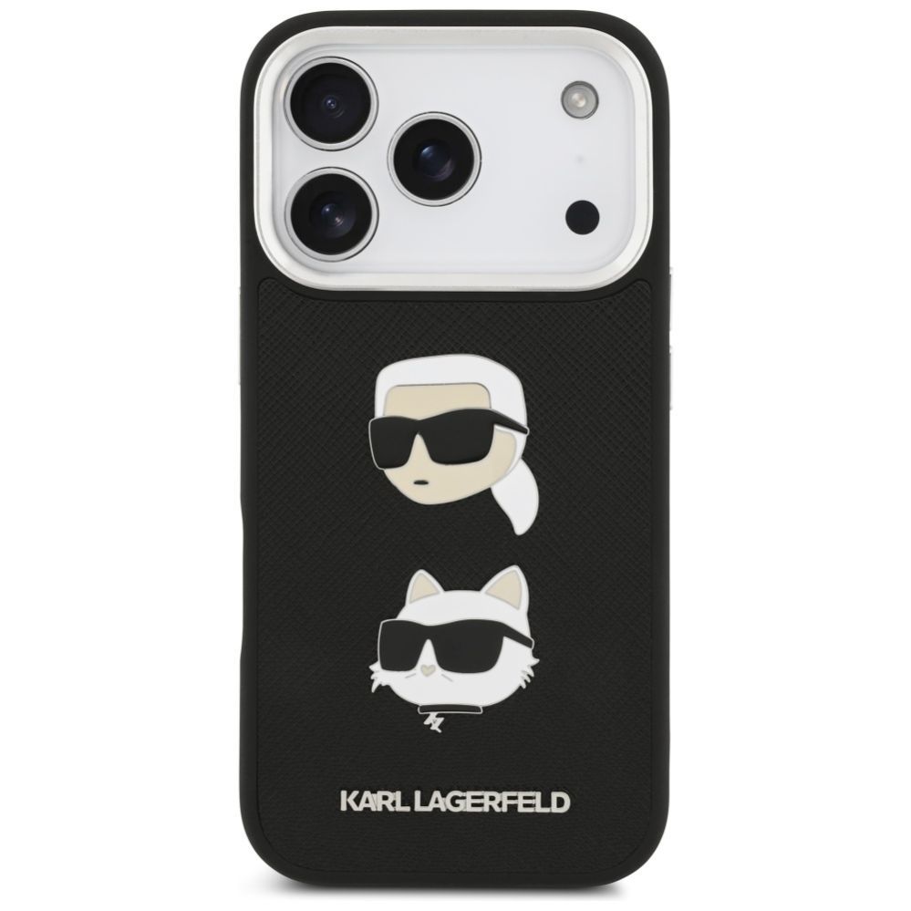 Kitos prekės Karl Lagerfeld Karl Lagerfeld FW Grained Karl & Choupette Heads Pins & Logo iPhone 17 Pro Case - Black