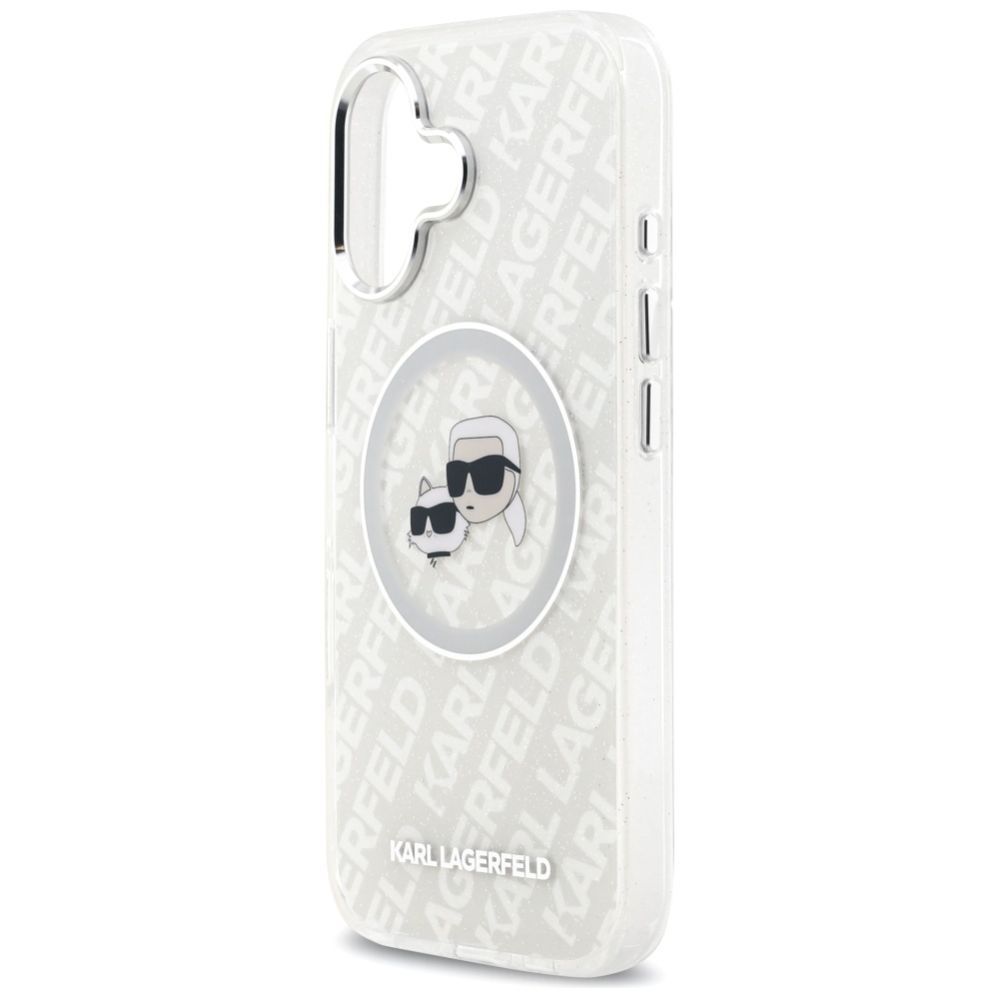 Citas preces Karl Lagerfeld Karl Lagerfeld IML Glitter Karl & Choupette Heads Logo MagSafe iPhone 17 Case - Gray