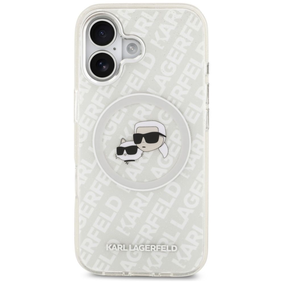 Citas preces Karl Lagerfeld Karl Lagerfeld IML Glitter Karl & Choupette Heads Logo MagSafe iPhone 17 Case - Gray