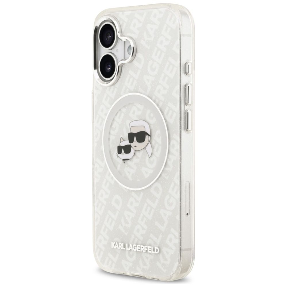 Citas preces Karl Lagerfeld Karl Lagerfeld IML Glitter Karl & Choupette Heads Logo MagSafe iPhone 17 Case - Gray