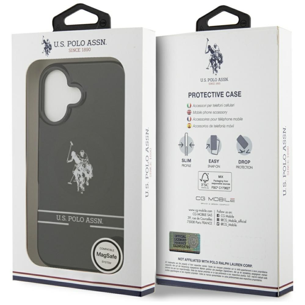 Citas preces U.S. Polo PU US Polo DH and Bottom Stripe Logo MagSafe iPhone 17 Case - Black