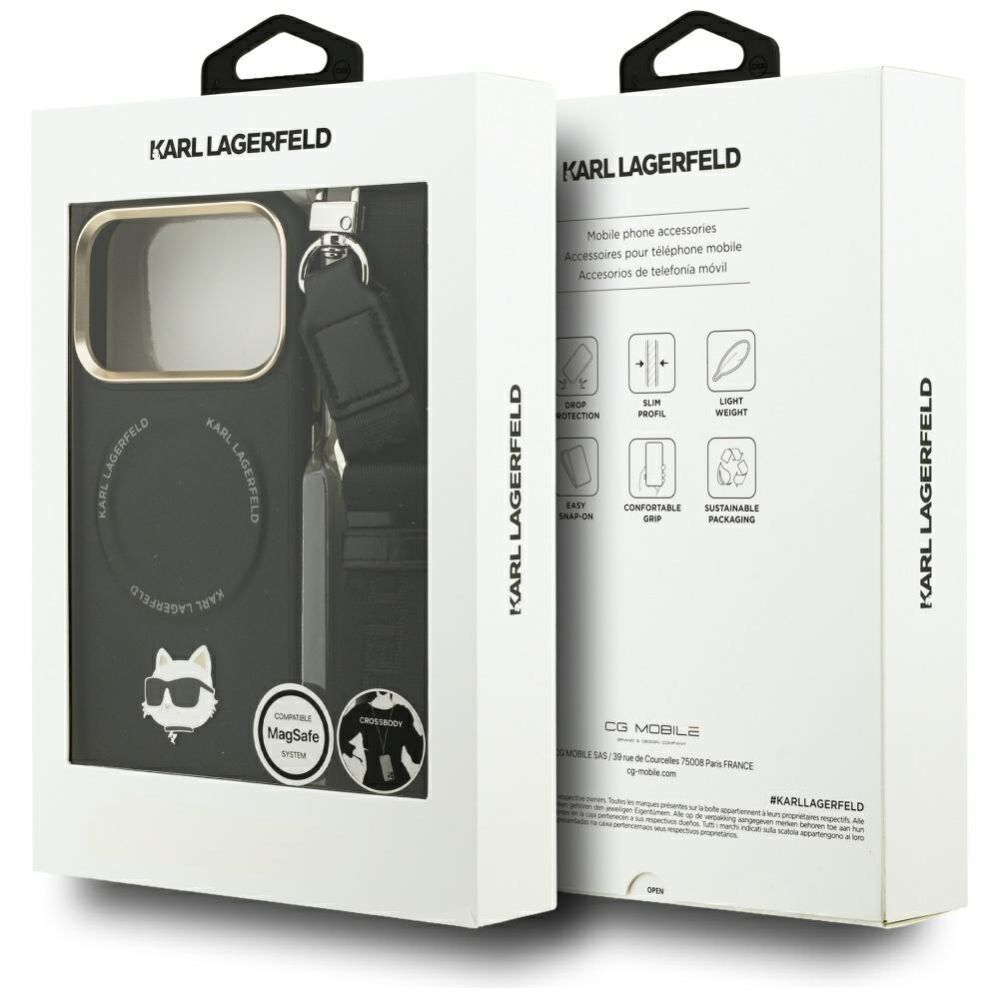 Kitos prekės Karl Lagerfeld Karl Lagerfeld Big Strap Choupette Metal Logo MagSafe Case for iPhone 17 Pro - Black