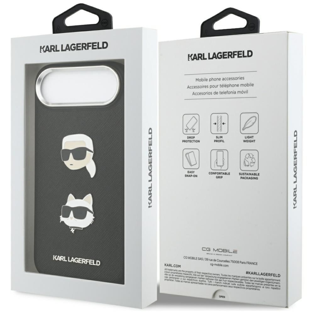 Kitos prekės Karl Lagerfeld Karl Lagerfeld FW Grained Karl & Choupette Heads Pins & Logo iPhone Air Case - Black