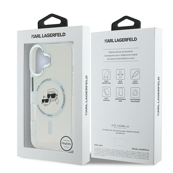Citas preces Karl Lagerfeld Karl Lagerfeld IML Metal Karl&Choupette Head MagSafe Case for iPhone 16 Plus - White
