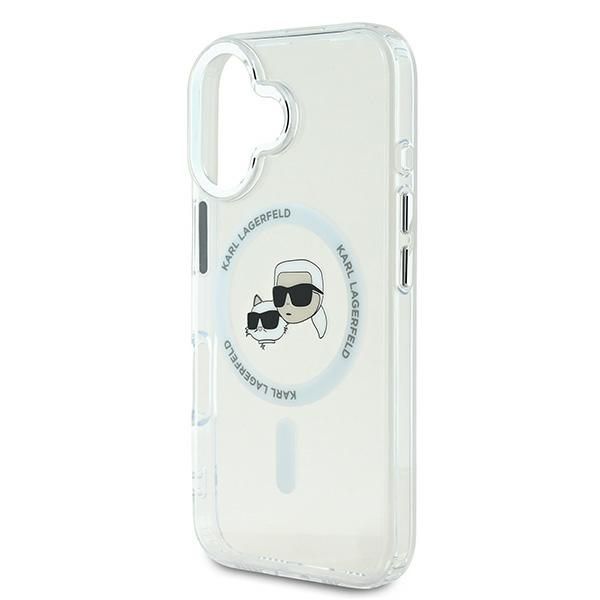 Citas preces Karl Lagerfeld Karl Lagerfeld IML Metal Karl&Choupette Head MagSafe Case for iPhone 16 Plus - White