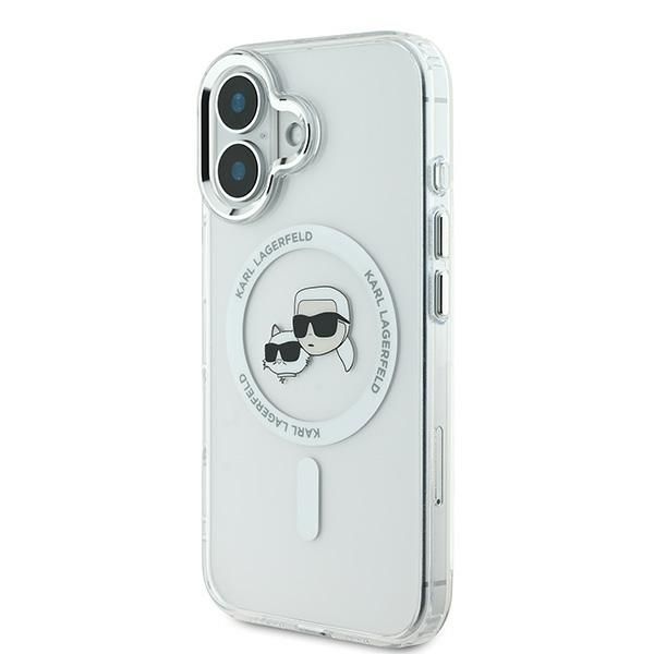 Citas preces Karl Lagerfeld Karl Lagerfeld IML Metal Karl&Choupette Head MagSafe Case for iPhone 16 - White
