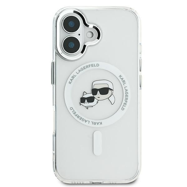Citas preces Karl Lagerfeld Karl Lagerfeld IML Metal Karl&Choupette Head MagSafe Case for iPhone 16 - White