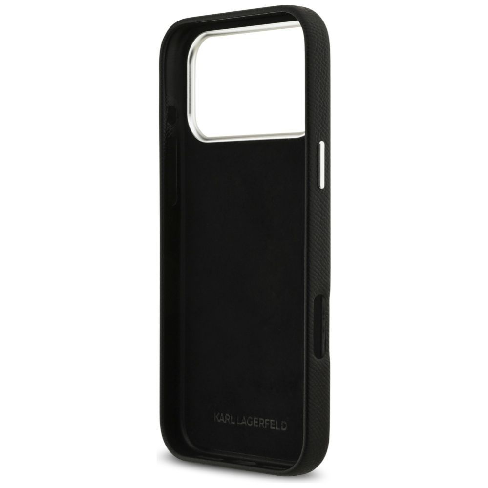 Kitos prekės Karl Lagerfeld Karl Lagerfeld FW Grained Signature Logo Case for iPhone 17 Pro Max - Black