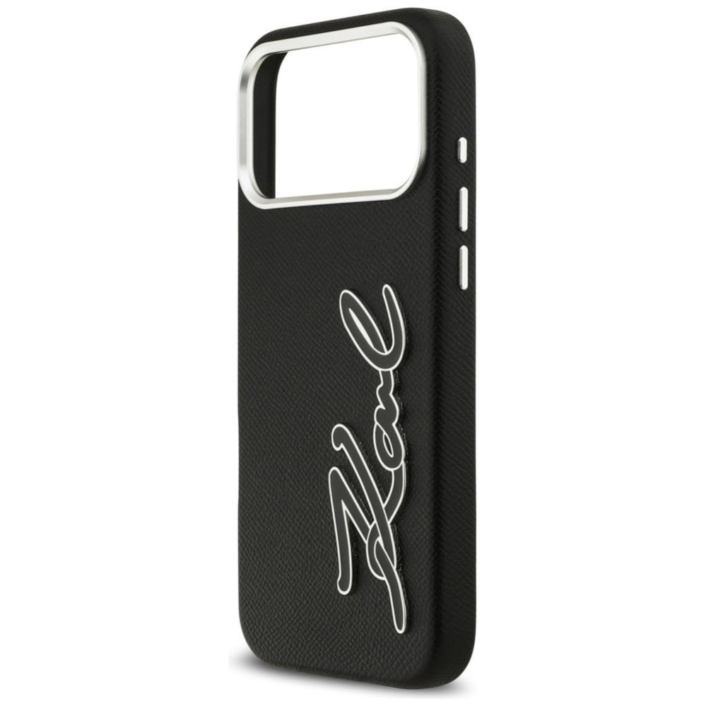 Kitos prekės Karl Lagerfeld Karl Lagerfeld FW Grained Signature Logo Case for iPhone 17 Pro Max - Black
