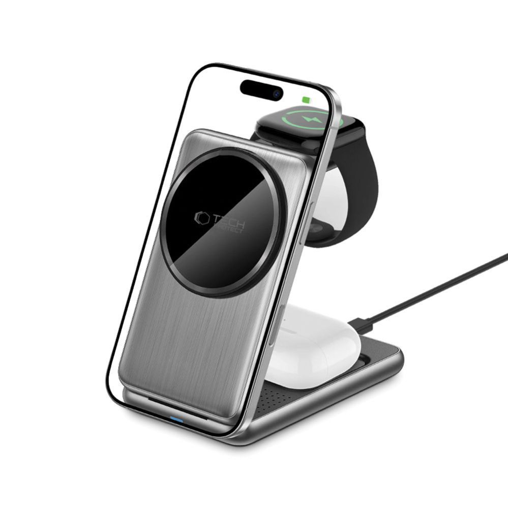 Other goods Tech-Protect QI15W-A42 3in1 Inductive Charger with MagSafe for Apple Devices - Gray