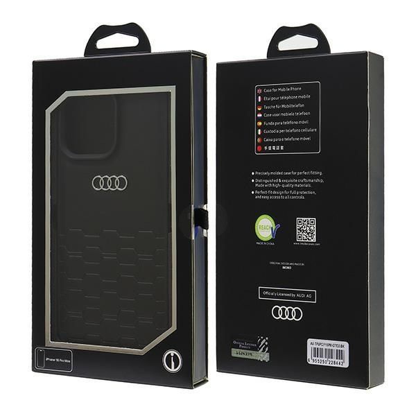 Citas preces Audi Audi Synthetic Leather iPhone 16 Pro Max 6.9" black/black hardcase AU-TPUPCIP16PM-GT/D2-BK
