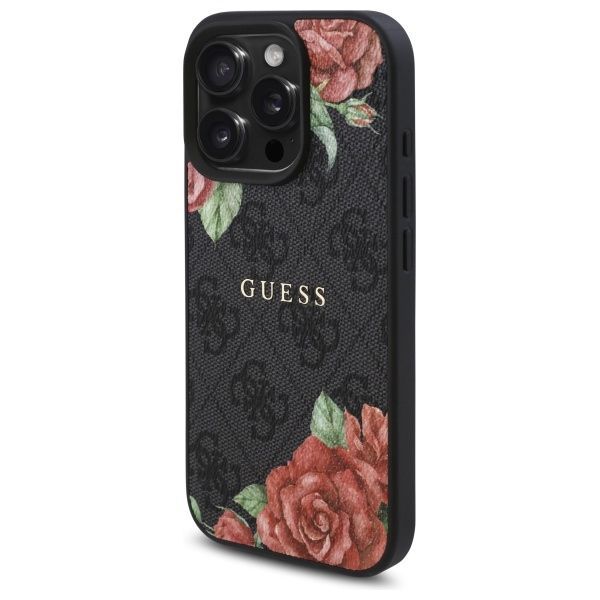 Citas preces Guess Guess GUHMP16LP4ROPEMCK iPhone 16 Pro 6.3" black/black hardcase 4G Flowers Print MagSafe