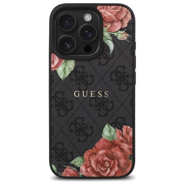 Citas preces Guess Guess GUHMP16LP4ROPEMCK iPhone 16 Pro 6.3" black/black hardcase 4G Flowers Print MagSafe