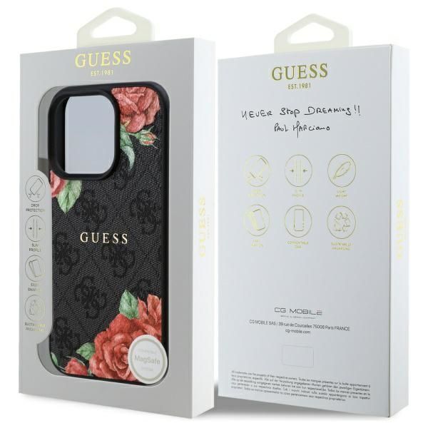 Citas preces Guess Guess GUHMP16LP4ROPEMCK iPhone 16 Pro 6.3" black/black hardcase 4G Flowers Print MagSafe