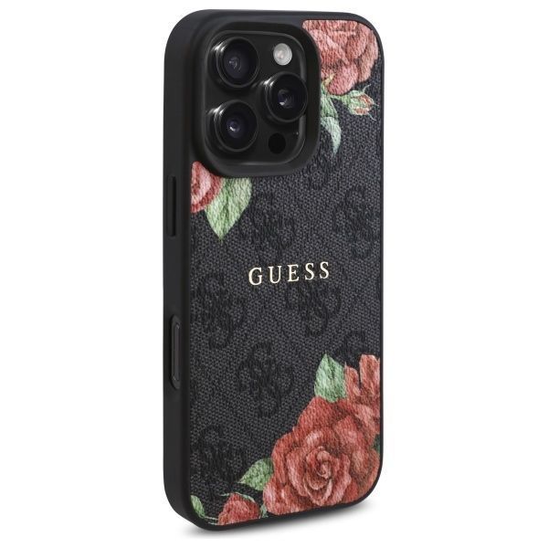 Citas preces Guess Guess GUHMP16LP4ROPEMCK iPhone 16 Pro 6.3" black/black hardcase 4G Flowers Print MagSafe