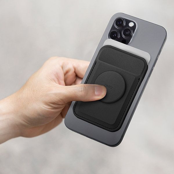 Citas preces UNIQ Uniq Flixa Magnetic Card Wallet with Stand Black/Jet Black MagSafe