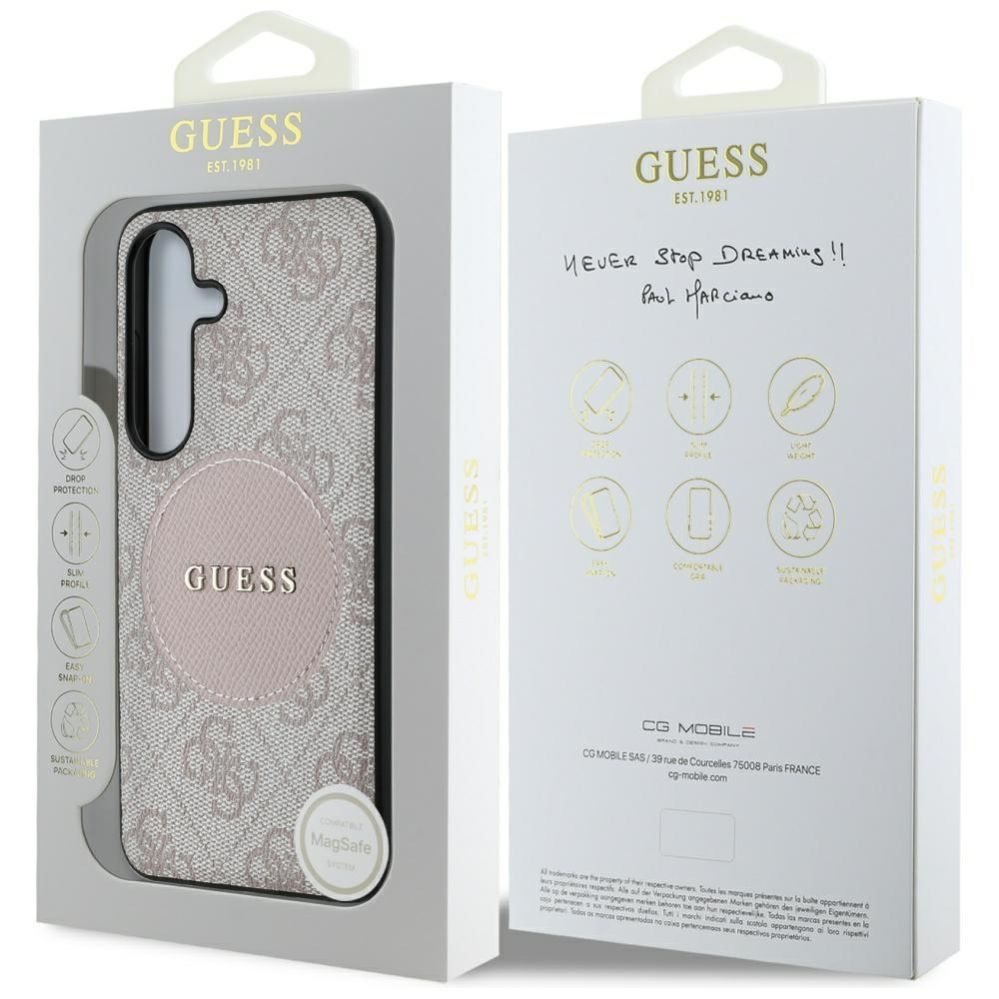Muud kaubad Guess Guess 4G Round Patch Classic Logo MagSafe Case for Samsung Galaxy S25 Plus Pink