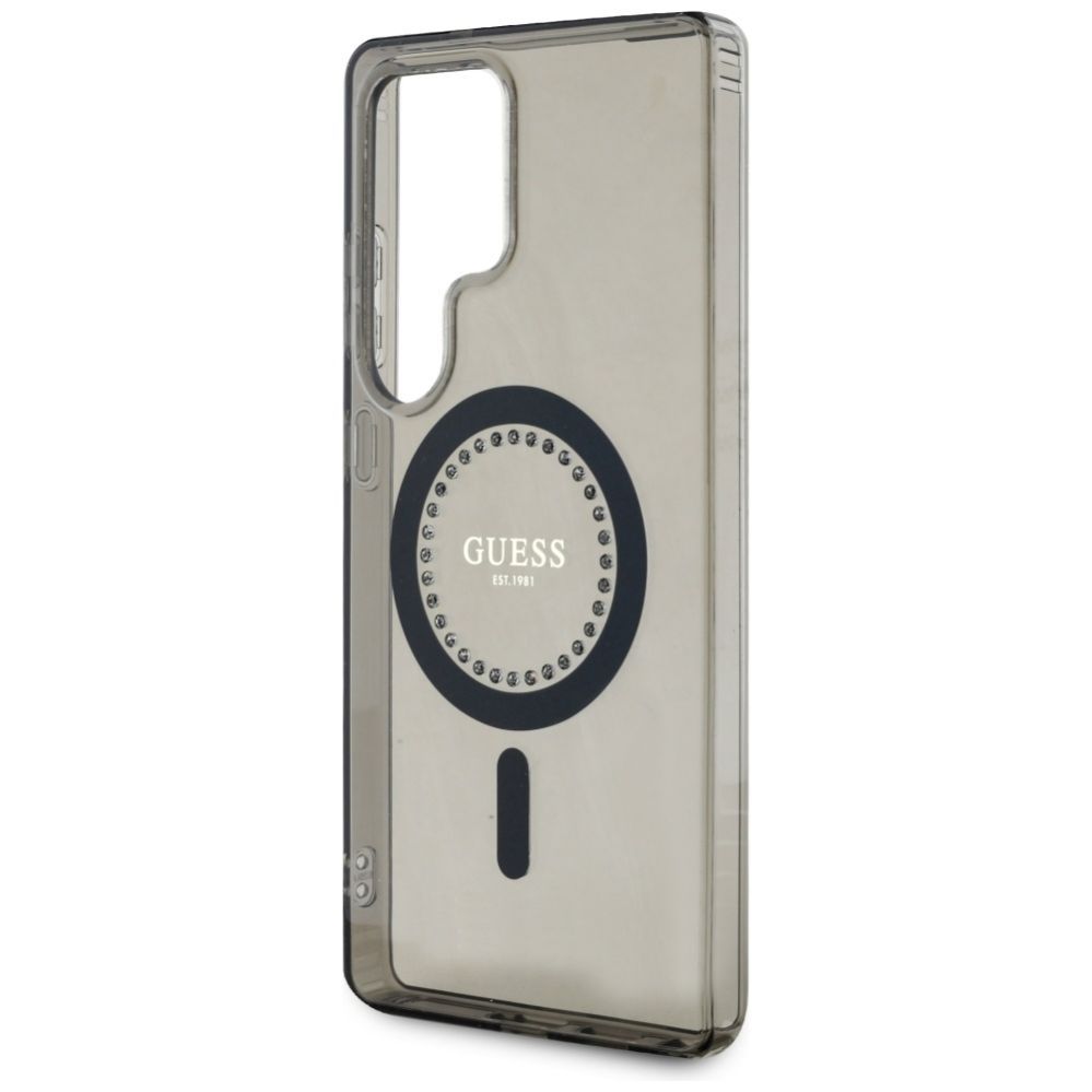 Citas preces Guess Guess Rhinestones Printed Classic Logo MagSafe Samsung Galaxy S25 Ultra case black